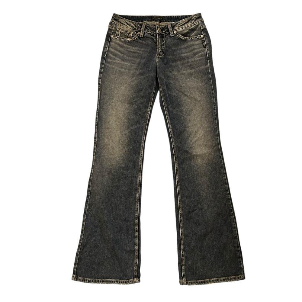 Silver Jeans Womens 28 (29x33) Suki Bootcut Embroidered Stretch Dark Wash Denim